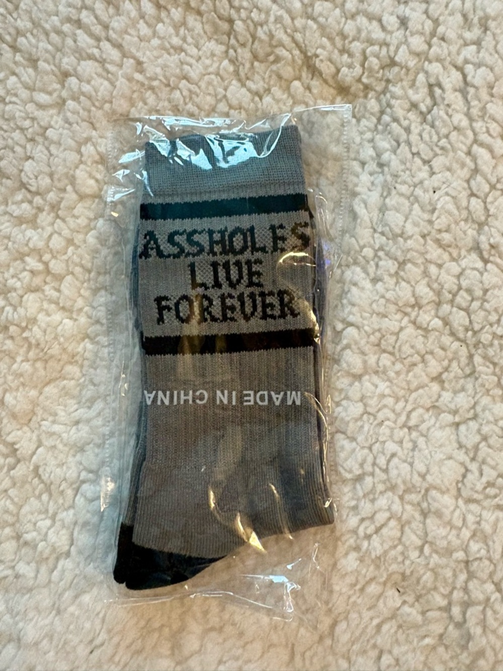 Graphic Crew Socks - Gray 'Assholes Live Forever'